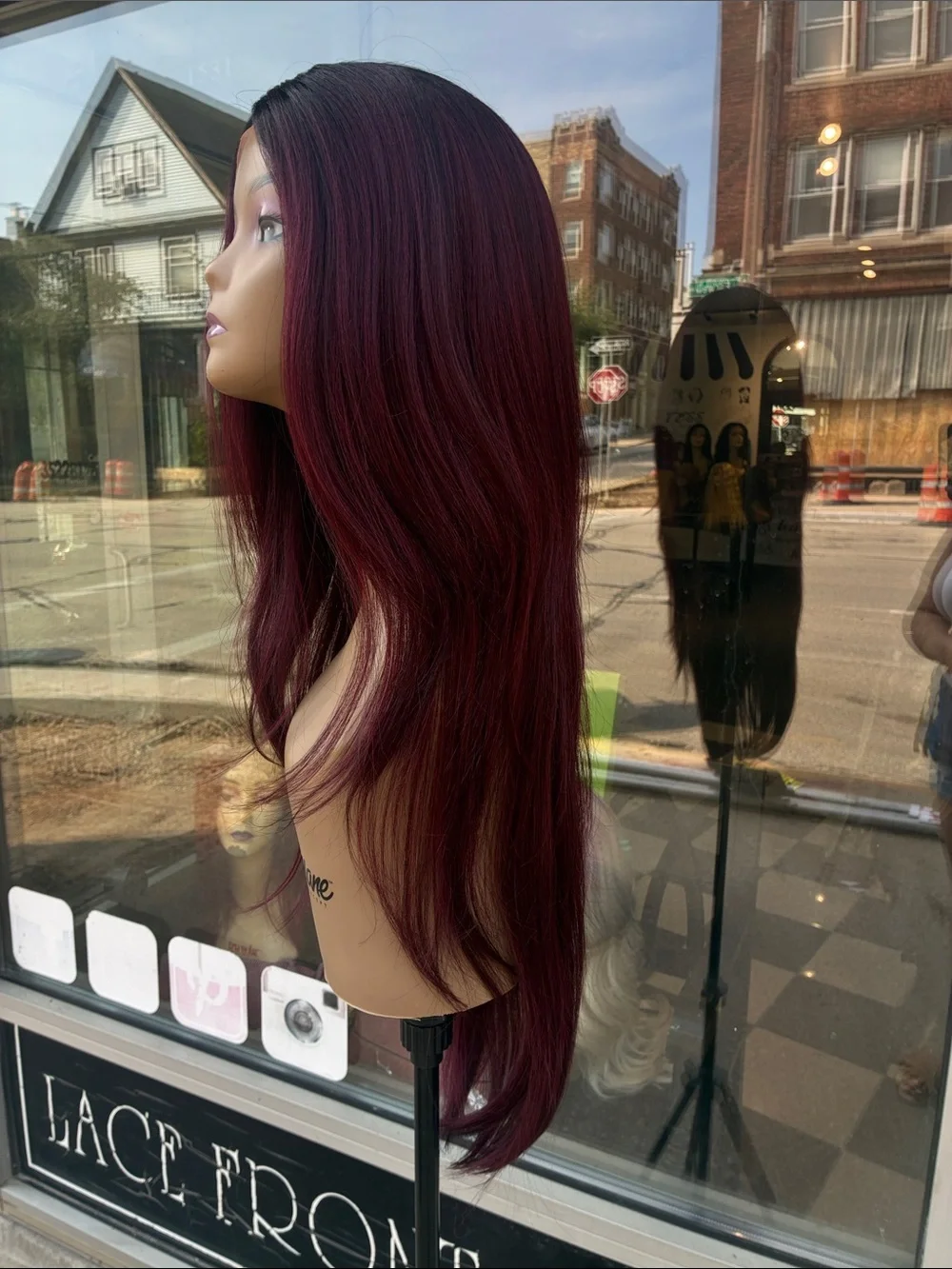 Long Straight Burgundy Wig - Sleek Center Part